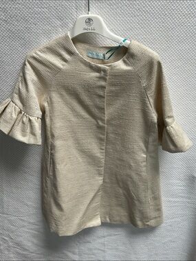 Abel & Lula Sparkly Cream Ruffle 3/4 Sleeve Spring Jacket  Elegant! NWT. Size 7